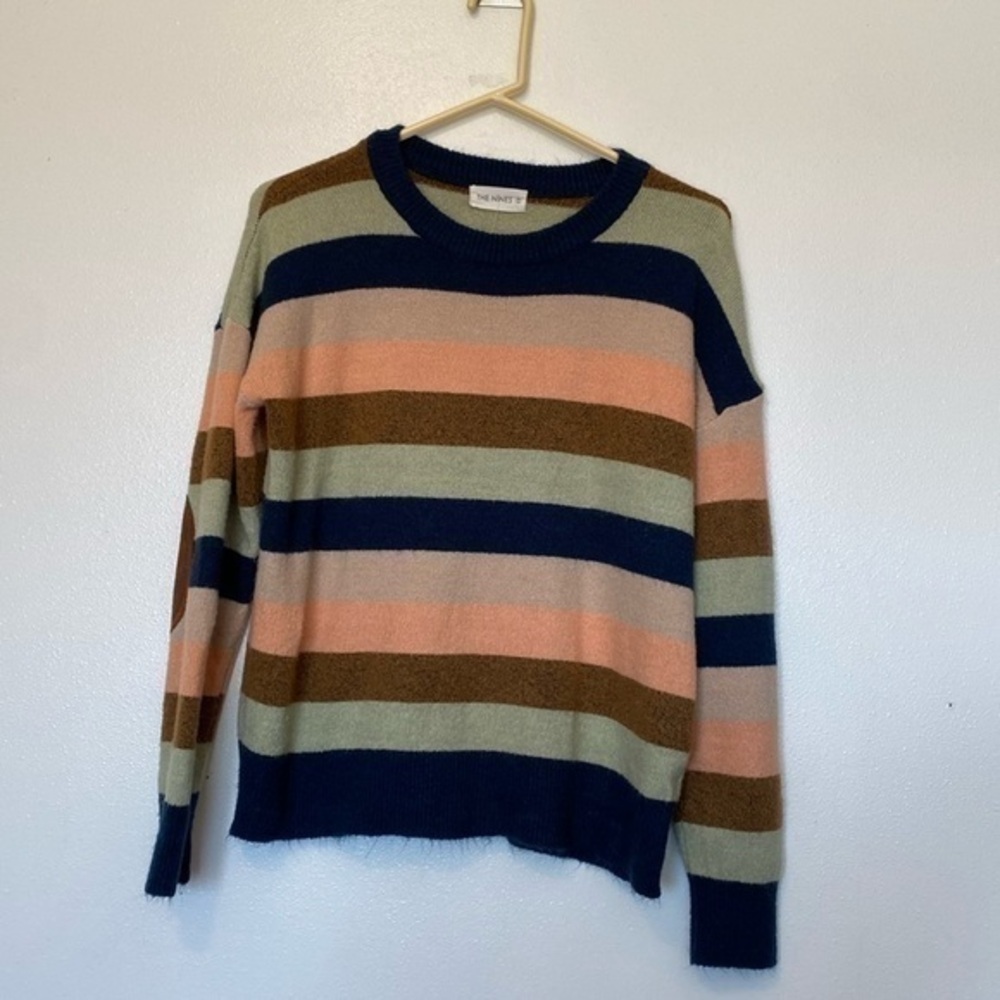 The Nines muliti colored striped cozy acrylic blend elbow detailed sweater small